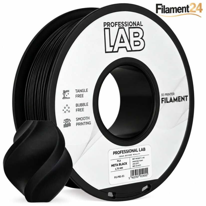 Professional Lab PLA Filament - Meta black 1 kg / 1,75 mm